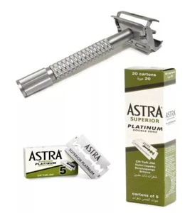 Butterfly Twist Open Double Edge Safety Shaving Razor+100 ASTRA Platinum Blades - Picture 1 of 21
