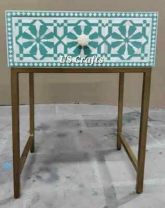 Bone inlay Moroccan Design Nightstand,Bone inlay moroccan green bedside,livingro - Picture 1 of 8