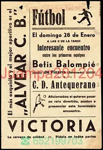CARTEL DE FUTBOL 1940 BETIS BALOMPIE - CD ANTEQUERANO 156x209mm ROTURA - Bild 1 von 4