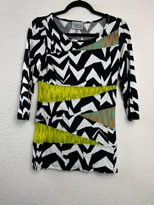 Lynn Ritchie Silver Womans Size S Tunic Black White Yellow Sheer Artsy Boho - Image 1 of 4