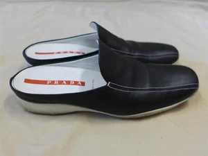 PRADA Black Leather Slip-On Leather Loafers/Mules - Womens Size 38/8 - Picture 1 of 7