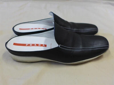 Mocasines/mulas sin cordones de cuero negro PRADA - para mujer talla 38/8 Foto 1 de 4