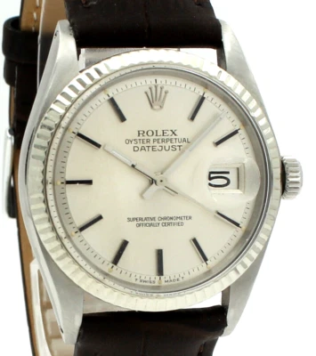 Men VINTAGE Rolex Oyster Perpetual Date Stainless Steel Silver Stick 36mm Watch - Image 1 of 4