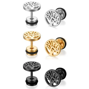 2 Stck. Herren Damen Edelstahl Lebensbaum Runde Charm Ohrstecker Ohrringe - Bild 1 von 19