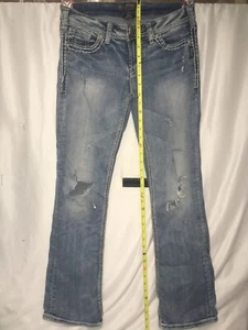 Silver Distressed Jeans Womens Aiko Boot Cut Blue Denim Size 29 X 31 - Picture 1 of 10