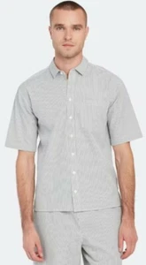 ATM Anthony Thomas Melillo White/Navy Stripe Short Sleeve Button-Down Shirt-Med - Picture 1 of 6