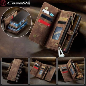 Für Samsung S25 S24 S23 S22+ CaseMe Reißverschluss Leder Brieftasche abnehmbare Hülle Case - Bild 1 von 53