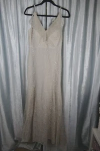 Jenny Yoo Formal Prom Gown Tan Lace Fully Lined Zipper Back NWT Size 6 $230. - Picture 1 of 11