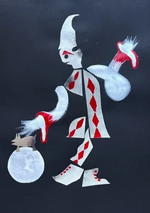 "Original Abstracto Collage Pintura ""Arlequín paseando al perro en la luna" - Imagen 1 de 1