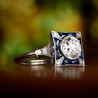 1890&#39;s Vintage Style Art Deco Sapphire Halo Engagement Ring Art Deco Fine Rings