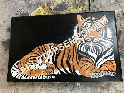 3'x2' Black Marble Dining Center Table Top Lion Inlay Home Furniture Decor H5664 - Image 1 of 4