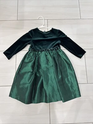 JAYNE COPELAND Niñas Talla 4 Terciopelo Verde Forrado Satinado Foto 1 de 4