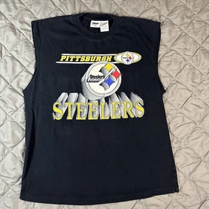 VINTAGE Pittsburgh Steelers Shirt Mens Black Large NFL Football Sleeveless Gym - Picture 1 of 8