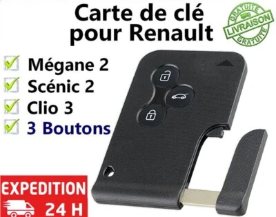 Carte Cle pour Renault Megane 2 Scenic 2 Laguna 2 Clio Coque Case 3 Boutons Card