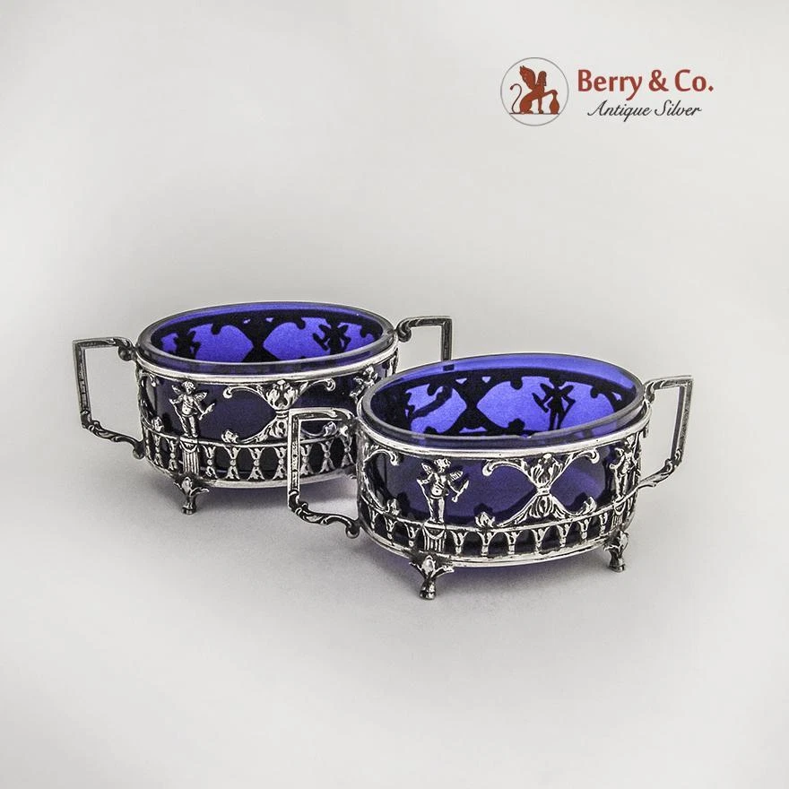 Forros de cobalto com sais abertos querubim revival clássico 800 prata Hanau 1890 - Imagem 1 de 3