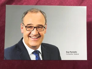 Autogramm GUY PARMELIN-Politiker SCHWEIZ-Bundespräsident-SVP-WBF-handsigniert-AK - Bild 1 von 2