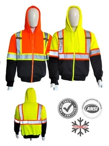 FX Hi Vis Hoodie ANSI Class 3 Safety Work Shirt Sweatshirt Black Bottom  - Picture 1 of 11