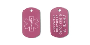 Médaille ALERTE MEDICALE Chien Chat modèle ROSE 38X22 mm. GRAVURE GRATUITE - Imagen 1 de 1