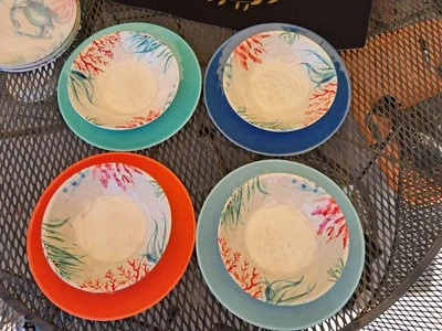 Brand New 4 Persron Setting Melamine Dinnerware Set Crackle Finish Oceana NR!  - Image 1 of 4