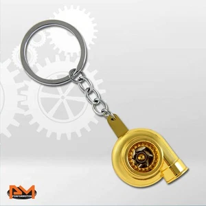 SPINNING TURBO CHARGER COMPRESSOR STYLE CAR KEYCHAIN ALLOY KEYRING KEYFOB GOLD - Picture 1 of 3