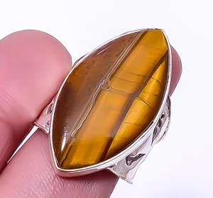 Yellow Tiger Eye - South Africa Silver Plated Jewelry Ring s.8 A330 - Picture 1 of 6