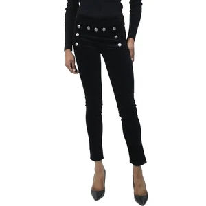 Pantaloni da marinaio Veronica Barba Jane skinny neri in velluto bordo con bottoni taglia 26 - Foto 1 di 11