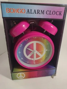 Bongo Alarm Clock  Hot Pink Analog Bell Ringer w/ Piece Symbol Design On Face - Picture 1 of 2