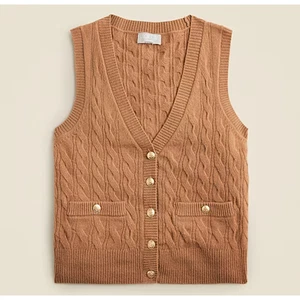 J Crew Cashmere Cable Knit Sweater Vest 2X NWT Camel Tan Academia Prep J.Crew - Picture 1 of 6