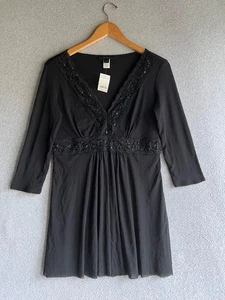 Express Bluse Damen groß schwarz Perlen Y2K Babydoll Tunika launisch Goth - Bild 1 von 11