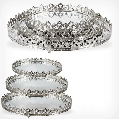 Spiegeltablett, Tablett, Dekotablett, Make up Organizer Kerzentablett Silber - Bild 1 von 4