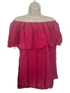 Style & Co Plus Size Womens 0X Textured Off-The-Shoulder Top in Magenta $56.50 - Picture 1 of 13