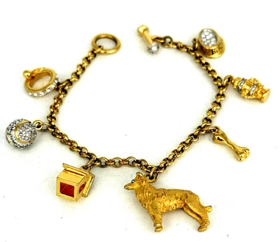 Pulsera Danbury Mint 8" 'Border Collie' Tono Dorado Cristal Dije Cierre Palanca Foto 1 de 4