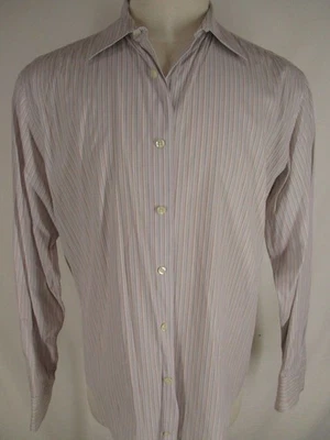 Camisa social masculina manga longa listrada multicolorida Corneliani 42 16.5-36 feita na Itália - Imagem 1 de 3