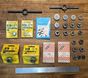 VINTAGE Tools MACHINIST DIES & Wrench LOT Metal Threading TAPS DIES ☆USA - Picture 1 of 4