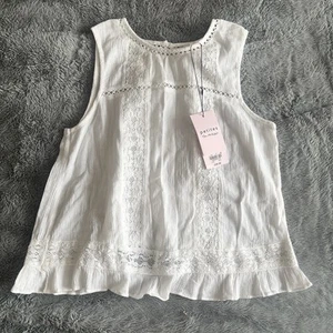 Miss Selfridge Petites White Ivory Boho Button Back Lace Summer Top Size 6 - Picture 1 of 4