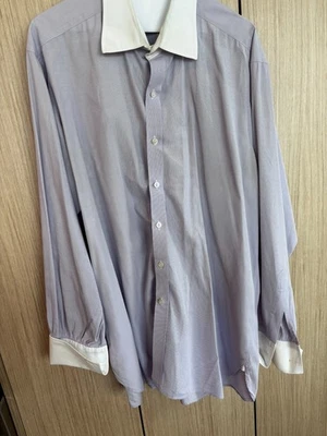 Turnbull and Asser Camisa de vestir a rayas blancas púrpura claro puño francés 17 Foto 1 de 4