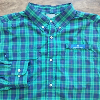 Southern Tide Shirt Men's Large Blue Plaid Performance Fishing Fish Stretch Flex - Image 1 of 4