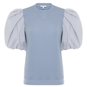 Anna Cate Kat Sweatshirt SMALL S Puff Sleeve blue cotton blend - Picture 1 of 5