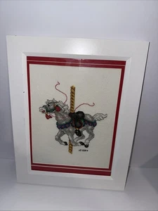 Rahmen Nadelspitze Karussell Pferd signiert 14x11 Bild 10x8 - Bild 1 von 3