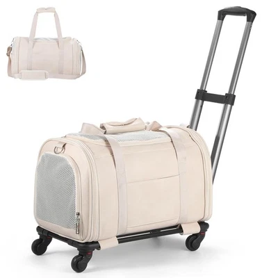 Transportador de mascotas de cuero con ruedas, bolsa de viaje aprobada por la aerolínea para perros pequeños y... Foto 1 de 4