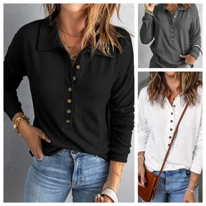 Womens Buttons Tops Blouse Spring Ladies T Shirt Long Sleeve Valentine's Gift - Picture 1 of 12