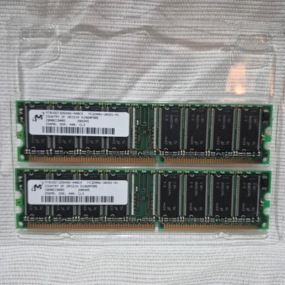 Micron 256MB DDR 400 CL3 PC3200U DIMM RAM x 2 - Image 1 of 2
