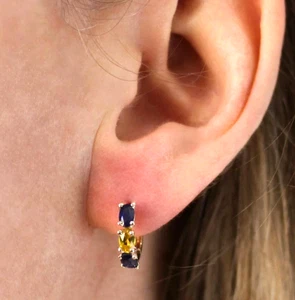 14k Gelbgold Huggies Creolen Natürlich Saphir Und Citrin 1.40 Karat - Bild 1 von 5