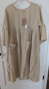The Simple Folk Women's 100% Linen Sage Dress In Oatmeal Large - Picture 1 of 5