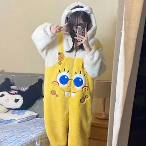 Damen Spongebob Vlies Winter dick Pyjama Bademantel Pyjama Dressing Nachtwäsche - Bild 1 von 8
