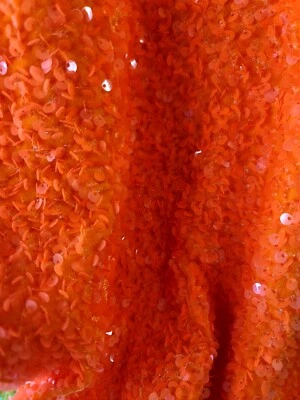 Velvet Stretch Sequins Orange 2 Way Stretch Velvet Fabric Sold by Yard Clothing  - Image 1 of 4