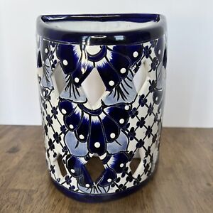 Talavera Mexican Pottery Blue & White Terra Cotta Wall Mount Light Cover Sconce