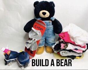 BUILD A BEAR & OUTFITS ~ SNOW BOARD, SKATES, BEE, KARATE, LEATHER COAT -18 Items