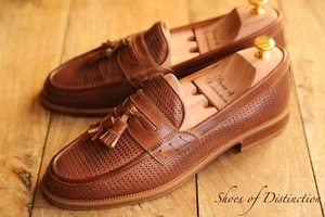 Russell & Bromley Brown Woven Leather Tasselled Shoes Loafers Mens UK 9.5 NEW - Picture 1 of 12