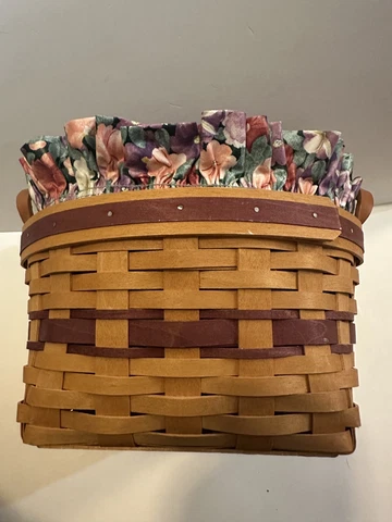 Longaberger May 1997 Series Petunia Floral Medium Basket With Liner & Protector Cover